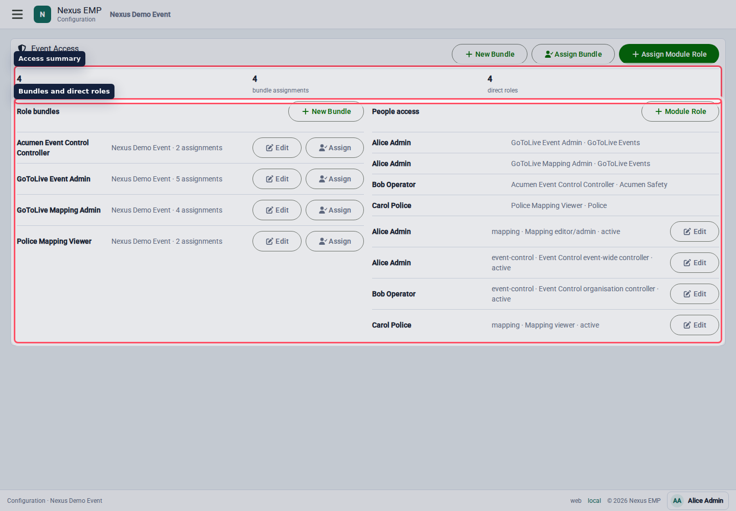 Configure event access desktop view