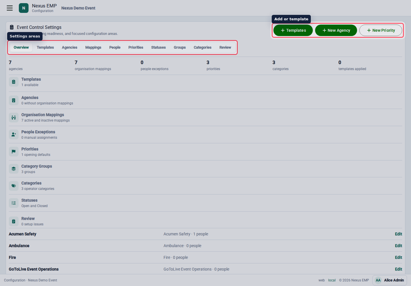 Configure Event Control settings desktop view