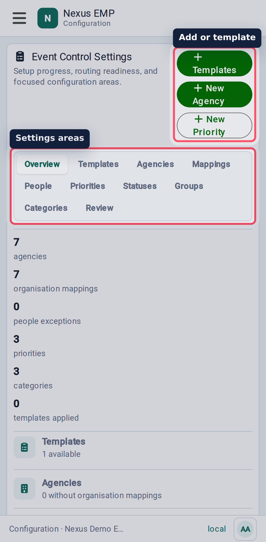 Configure Event Control settings mobile view