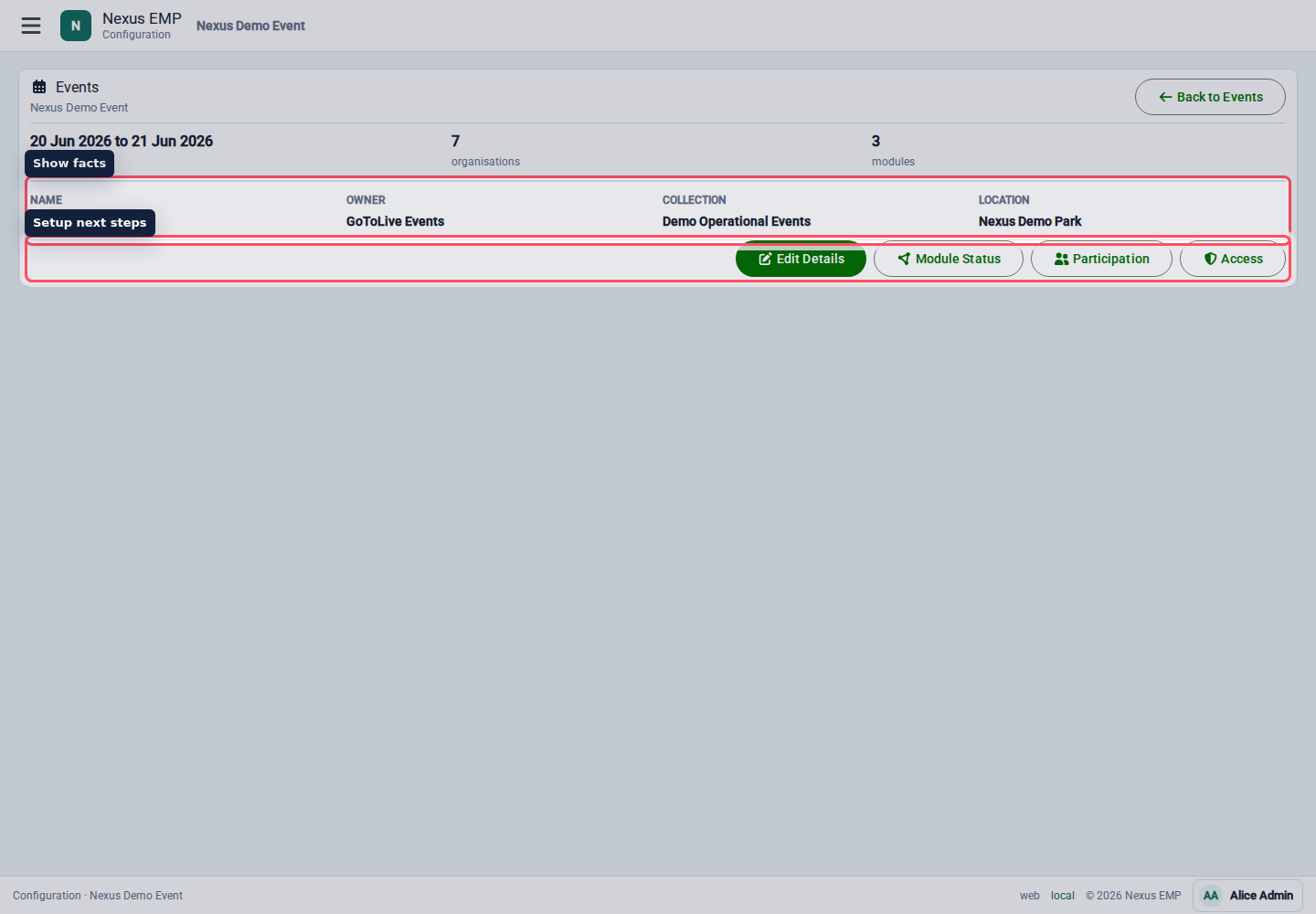 Configure event overview desktop view