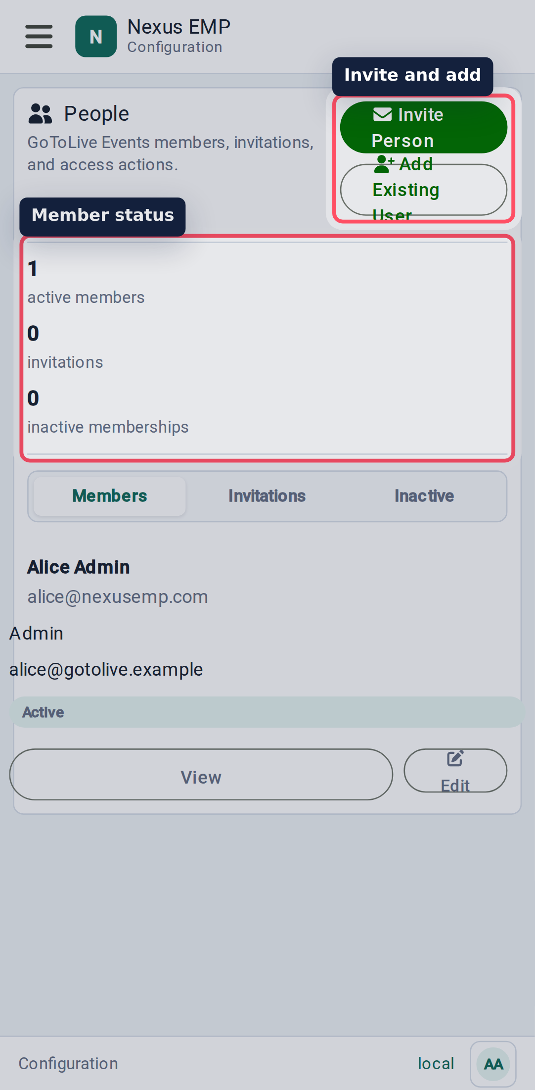 Configure people mobile view