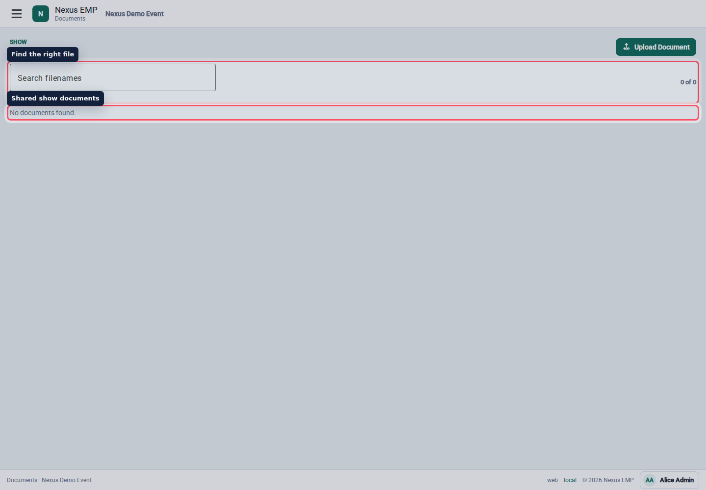 Documents workspace desktop view