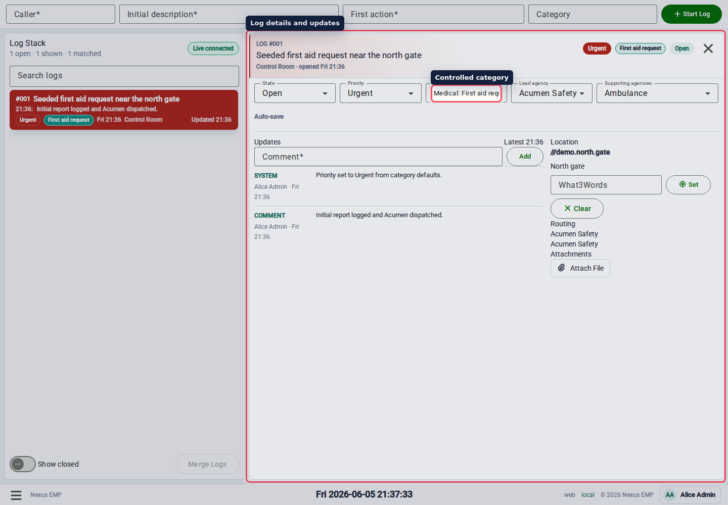 Event Control log detail desktop view