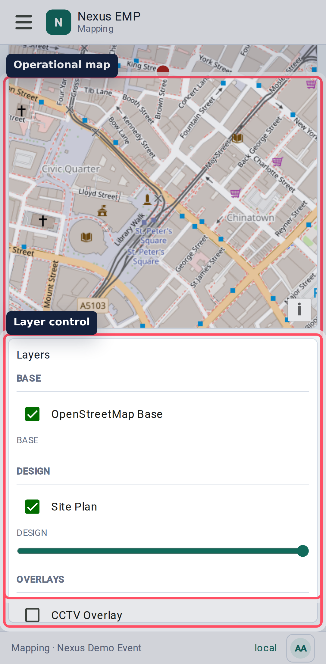 Mapping workspace mobile view
